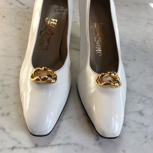 Salvatore Ferragamo White Patent Heels Shoes